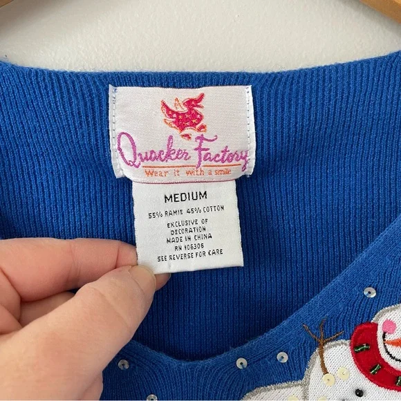 3/$20 Quacker Factory Blue Snowman Knit Top - Picture 4 of 10